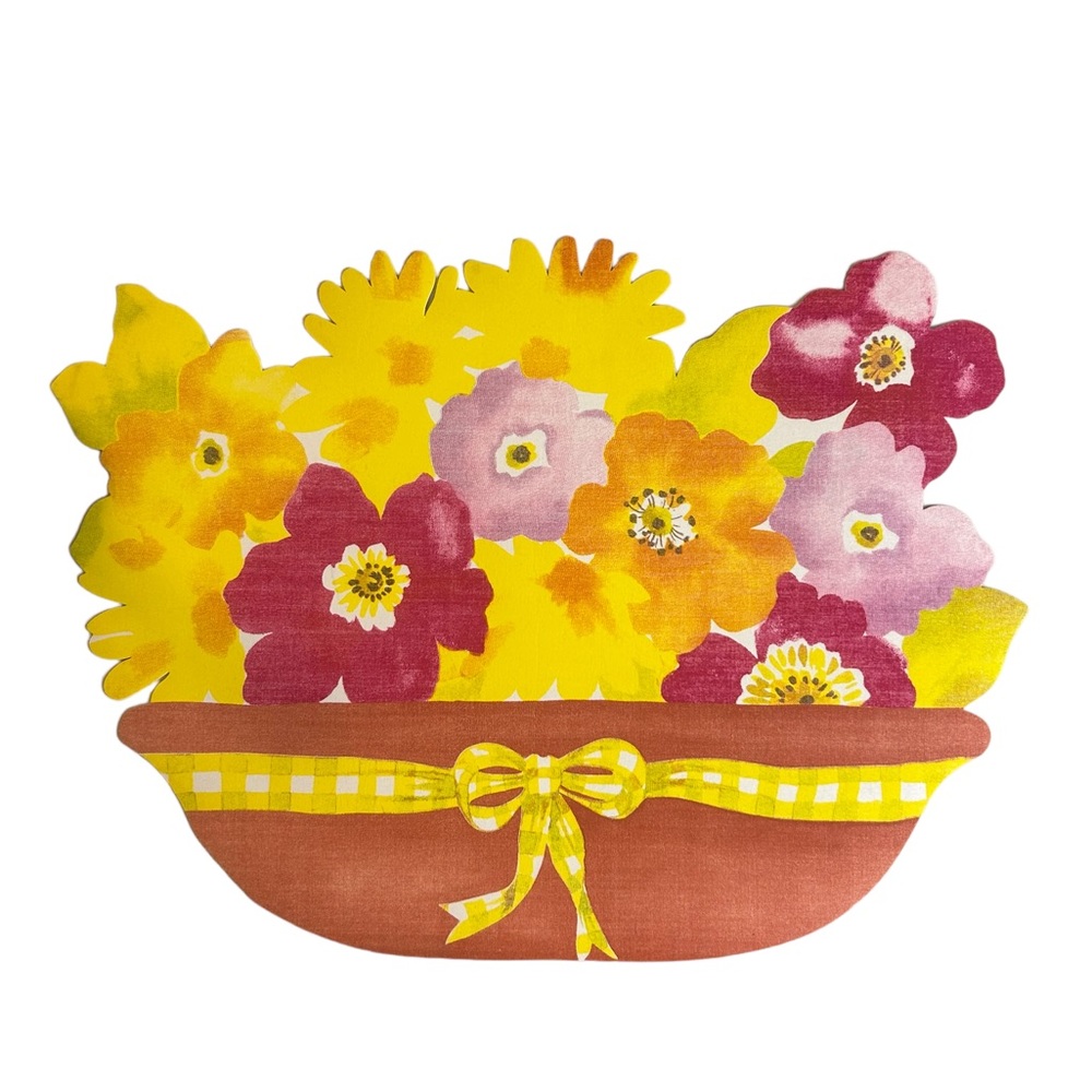 Placemats Set Of 4 Floral Basket Spring Summer Colorful PVC Fabric Flowers Pink
